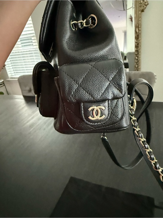 CHANEL Black Quilted Caviar Leather Backpack with Gold Hardware main image 5